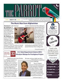 Spring 2021 THETHE Parrotparrotyour ARC Newsletter by and for ESL, Multicultural, International ISSUE # 154 Students, Californians, And, Well, Anybody Really