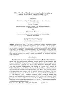 A New Tantulocaridan (Crustacea: Maxillopoda) Parasitic on Calanoid, Harpacticoid and Cyclopoid Copepods