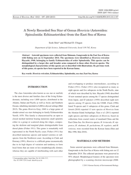 Asteroidea: Spinulosida: Echinasteridea) from the East Sea of Korea