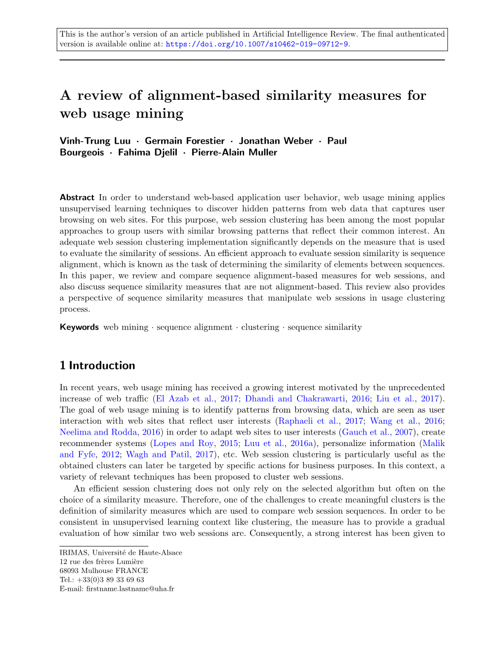 A Review of Alignment-Based Similarity Measures for Web Usage Mining