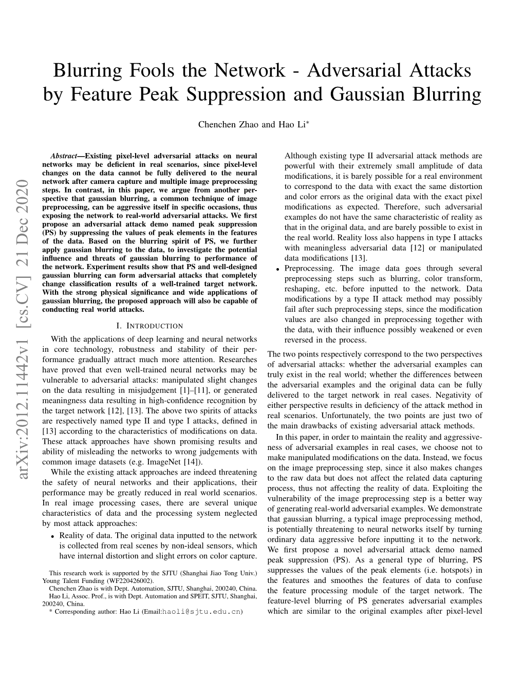 Adversarial Attacks by Feature Peak Suppression and Gaussian Blurring