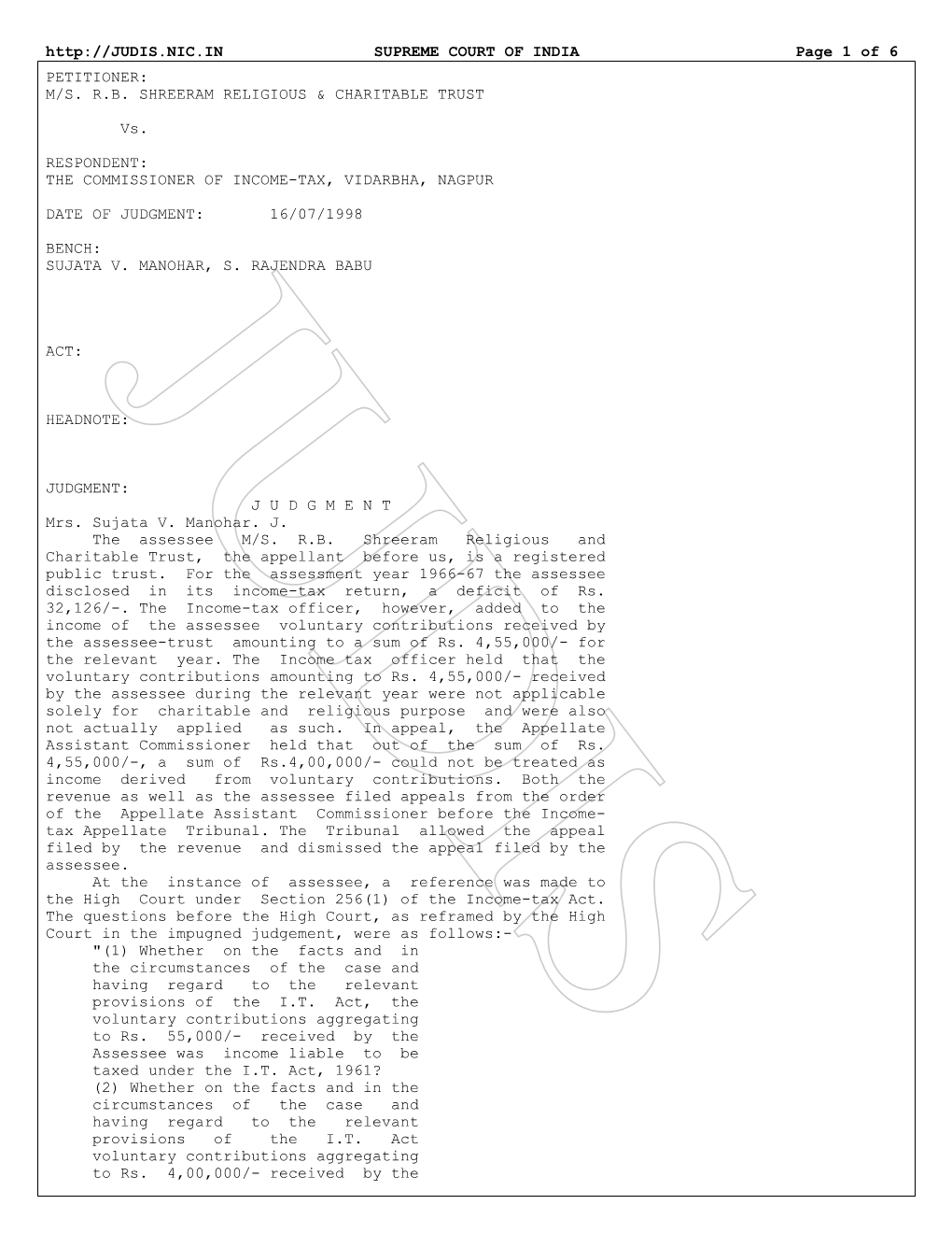 SUPREME COURT of INDIA Page 1 of 6 PETITIONER: M/S