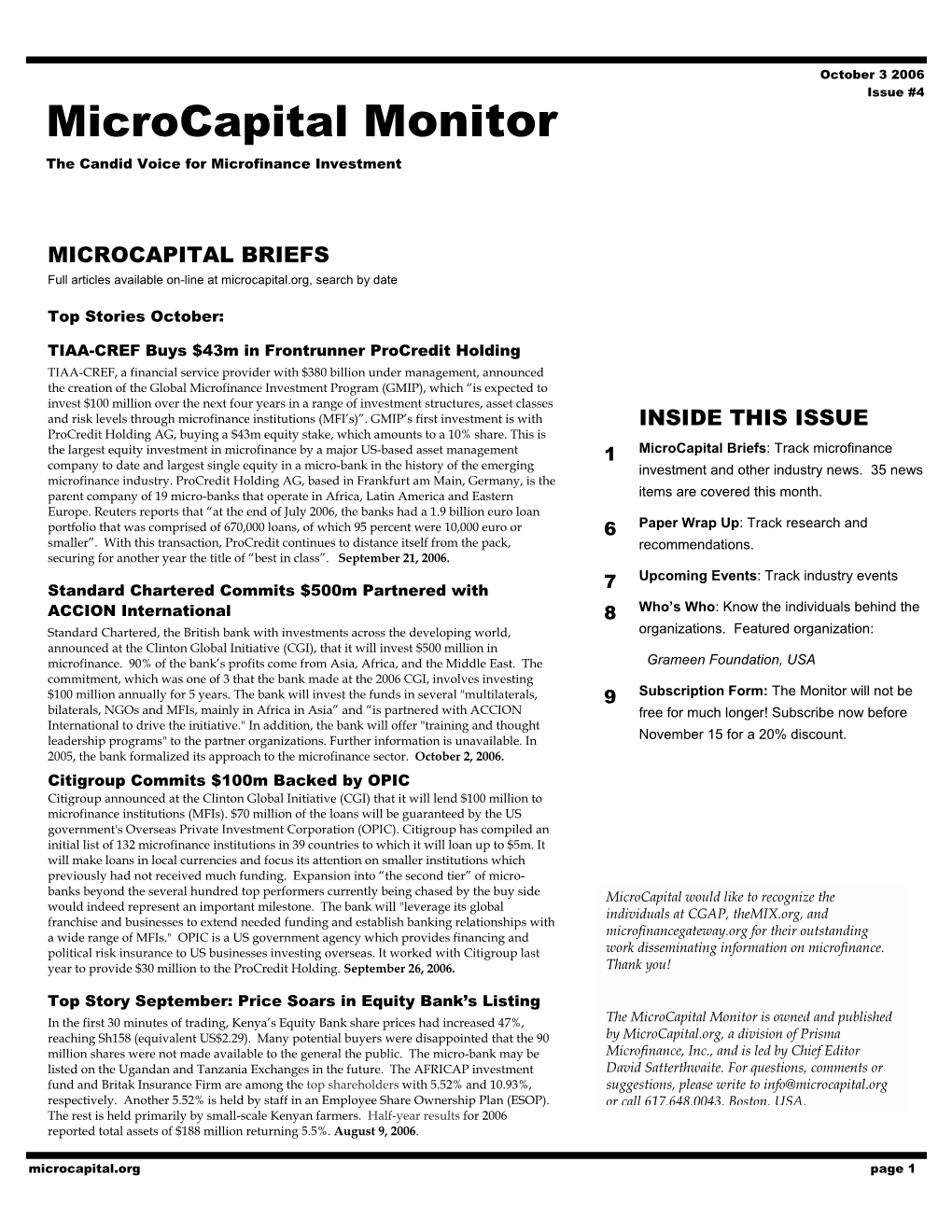 Microcapital Monitor the Candid Voice for Microfinance Investment