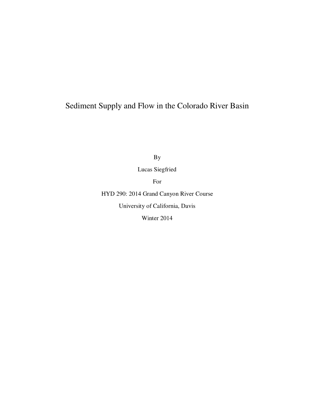 Sediment Supply and Flow in the Colorado River Basin