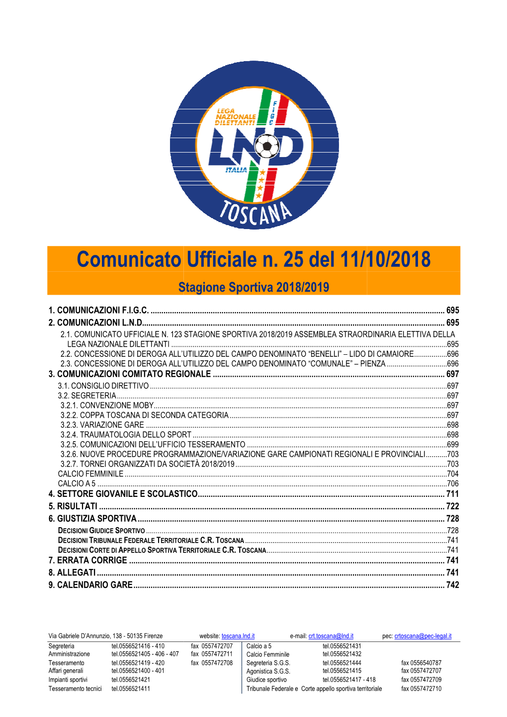 Comunicato Ufficiale Comunicato Ufficiale N. 25 Del 11