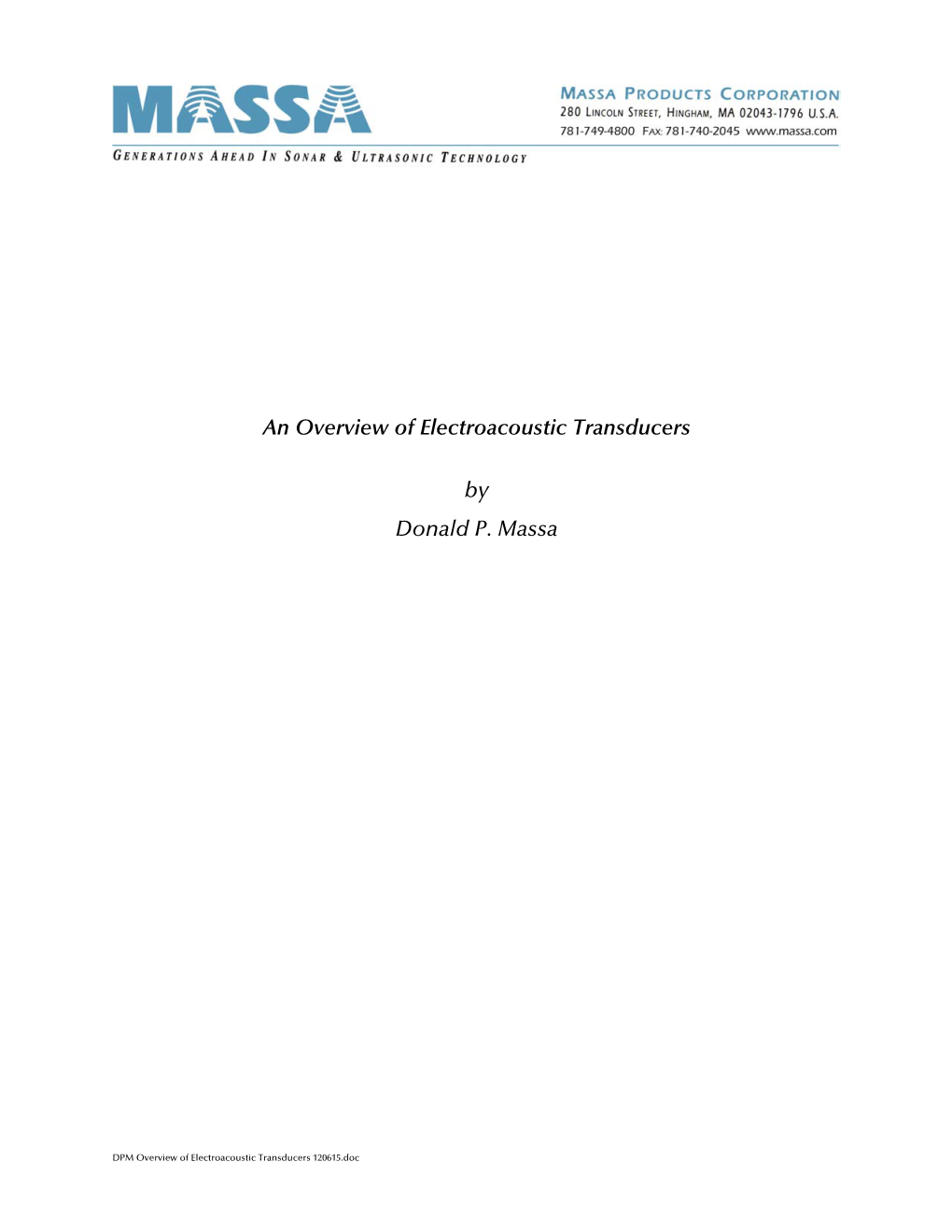 An Overview of Electroacoustic Transducers by Donald P. Massa