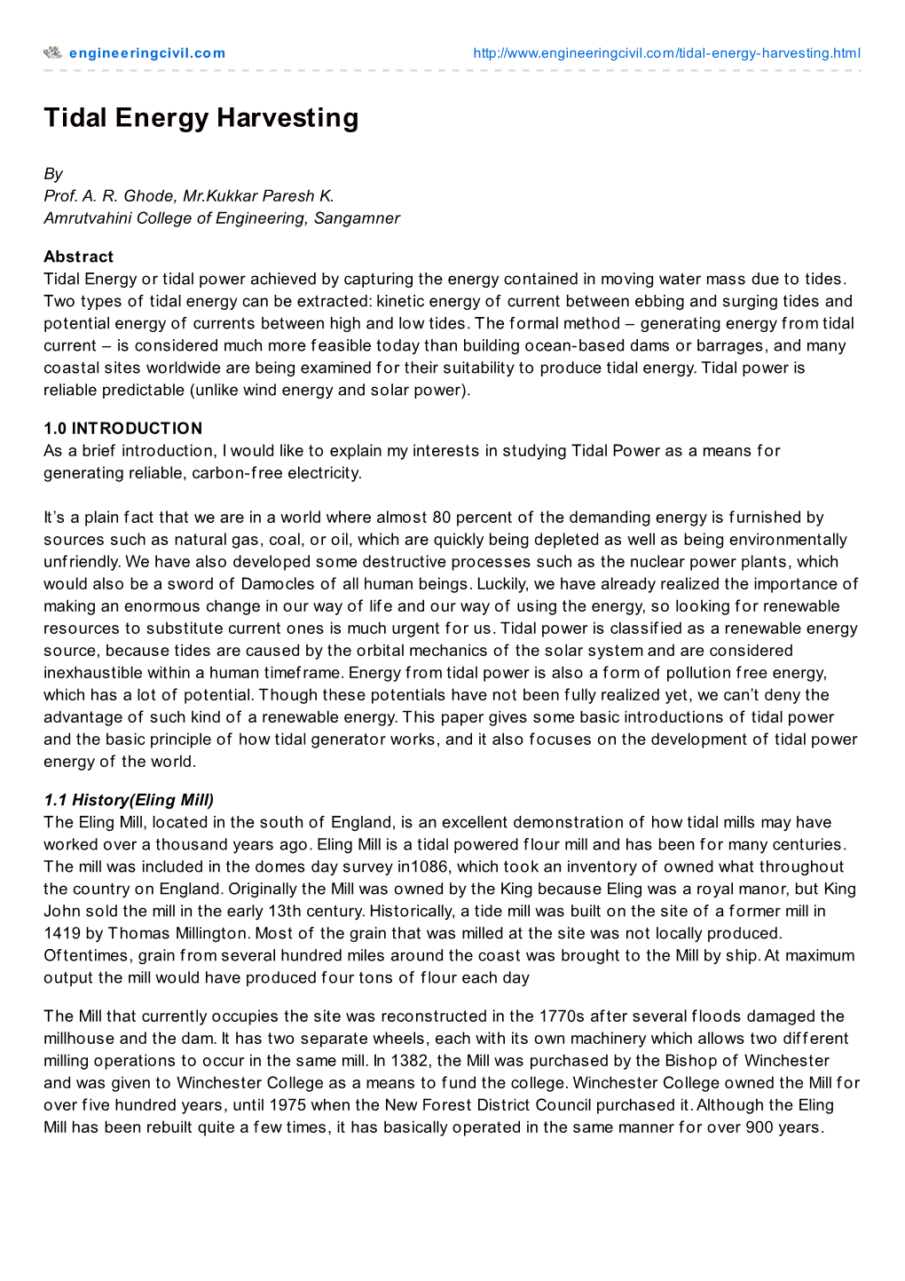 Tidal Energy Harvesting