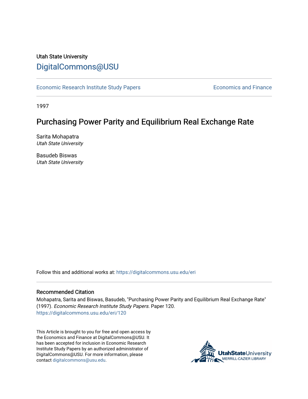 Purchasing Power Parity and Equilibrium Real Exchange Rate