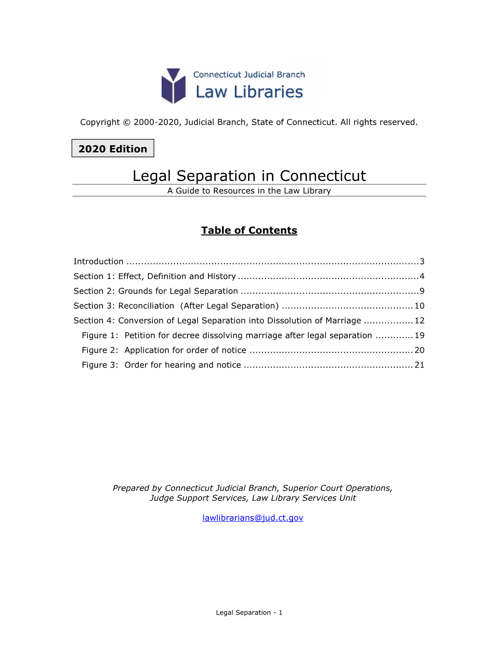 Legal Separation in Connecticut a Guide to Resources in the Law Library