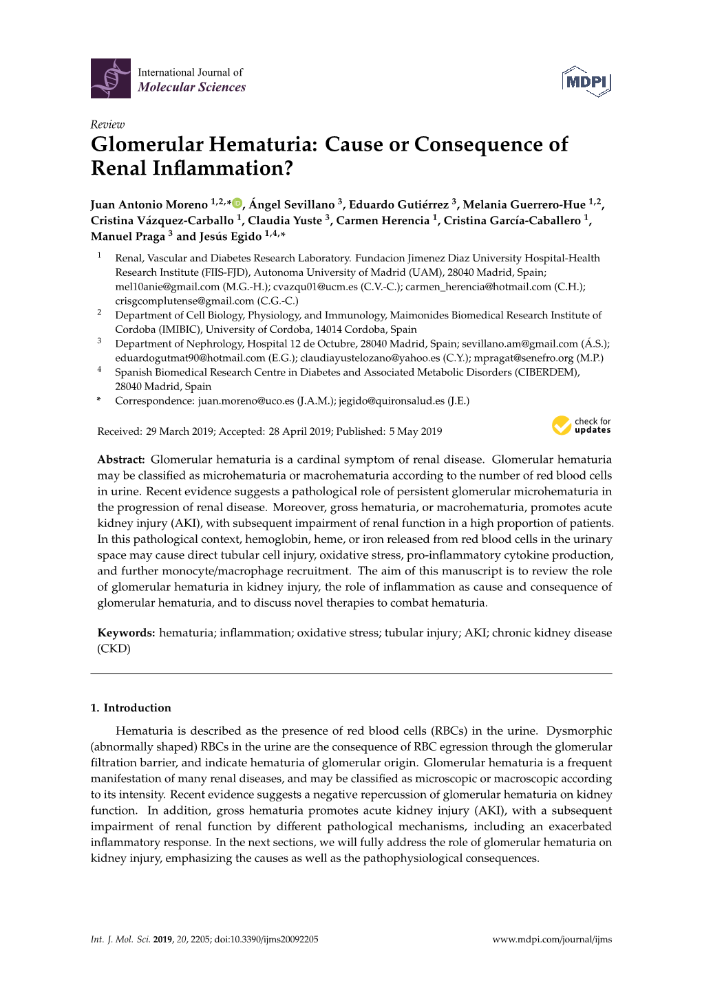 Glomerular Hematuria: Cause Or Consequence of Renal Inﬂammation?