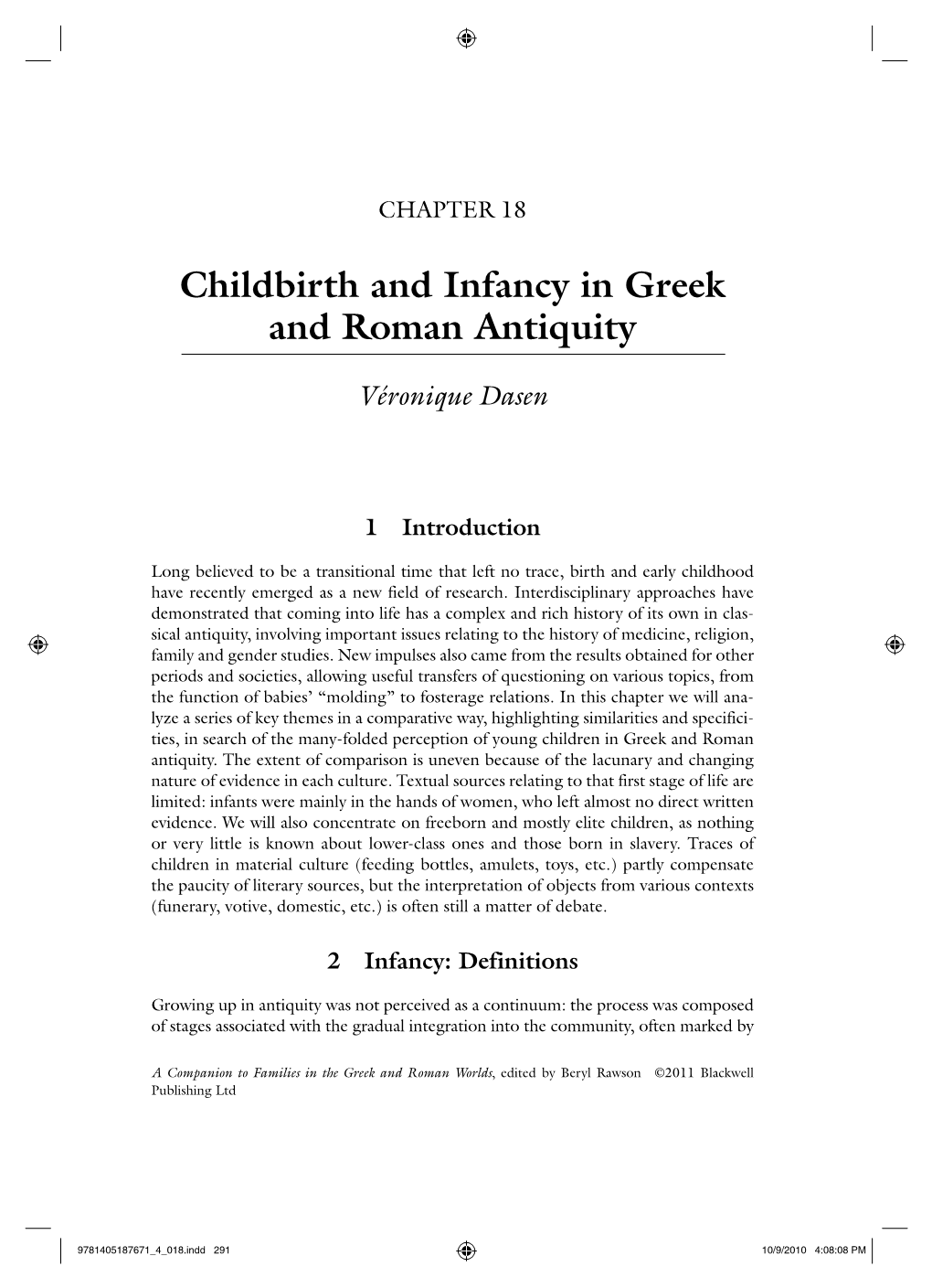 Childbirth and Infancy in Greek and Roman Antiquity