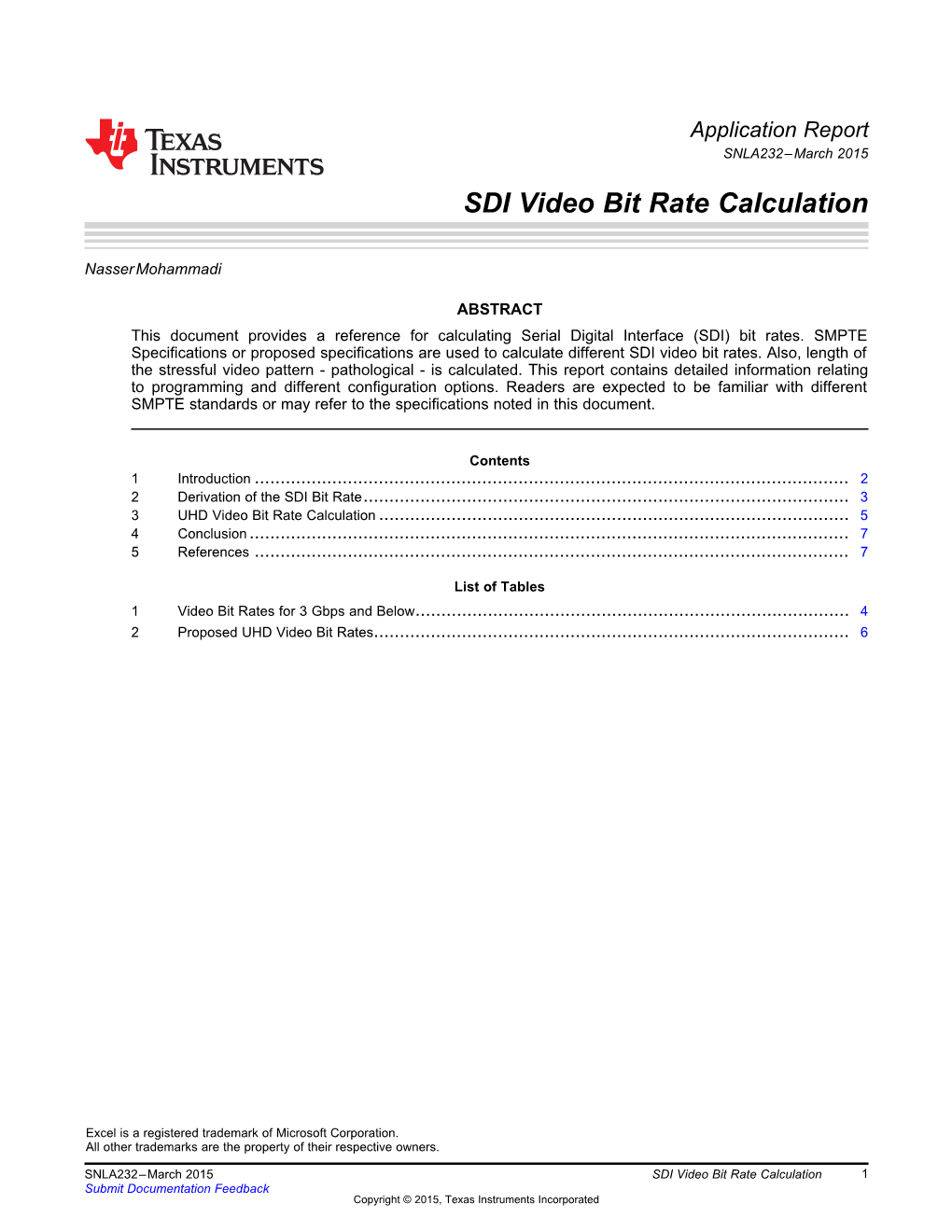 SDI Video Bit Rate Calculation