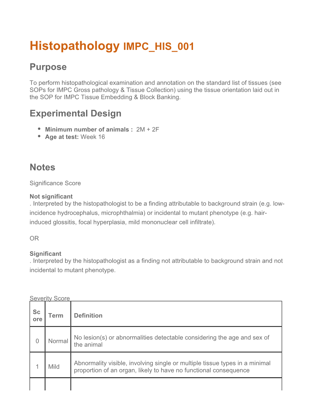 Histopathology IMPC HIS 001