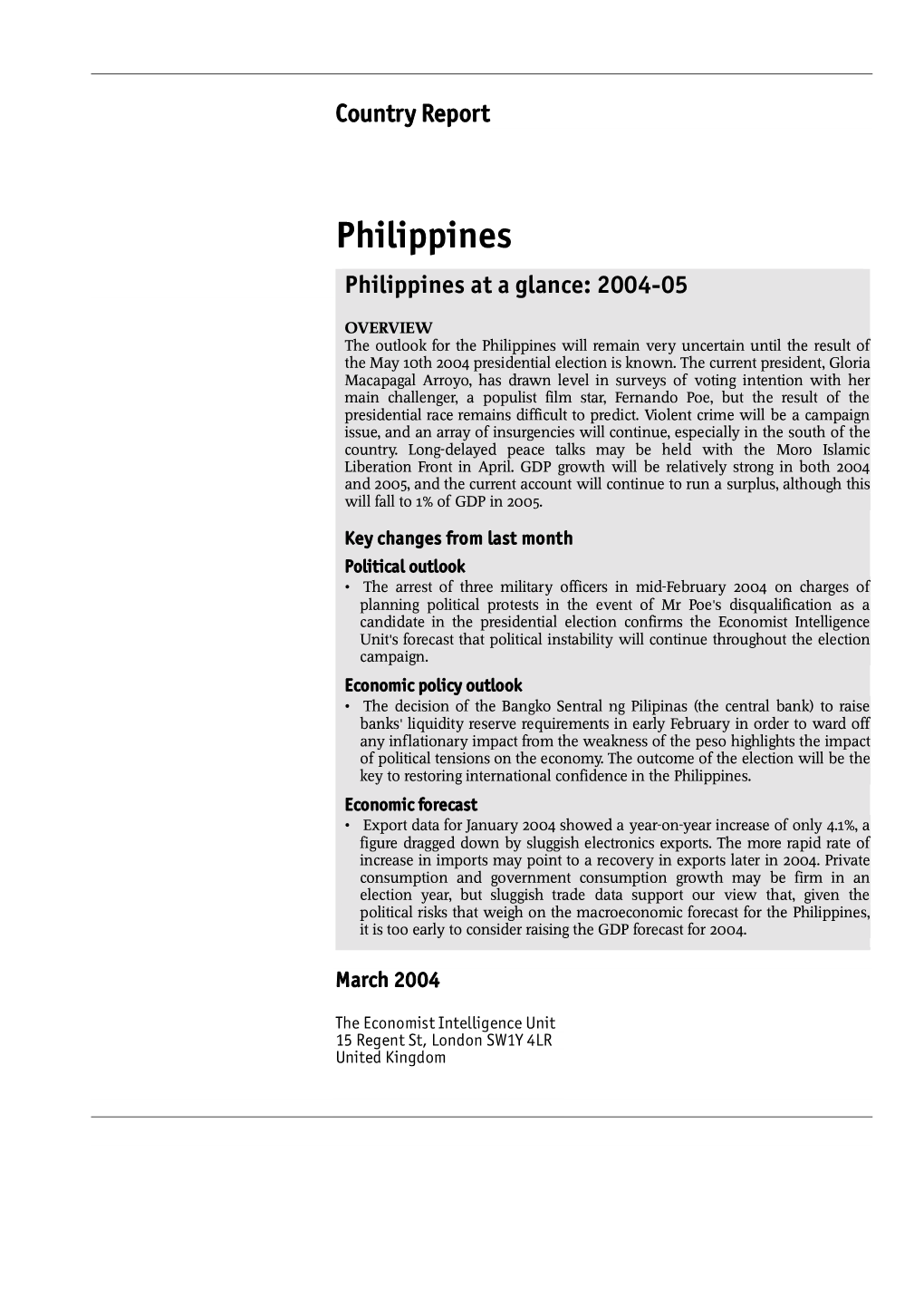 Philippines Philippines at a Glance: 2004-05