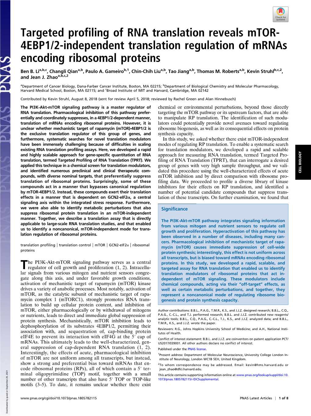 Targeted Profiling of RNA Translation Reveals Mtor-4EBP1/2