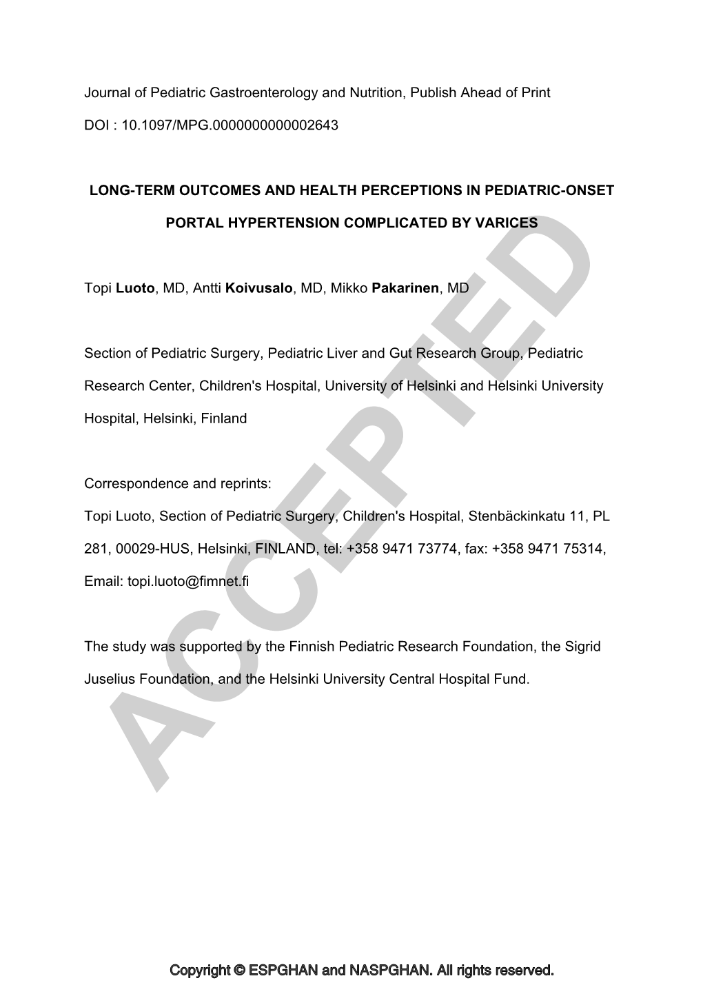 Long-Term Outcomes and Health Perceptions in Pediatric-Onset Portal