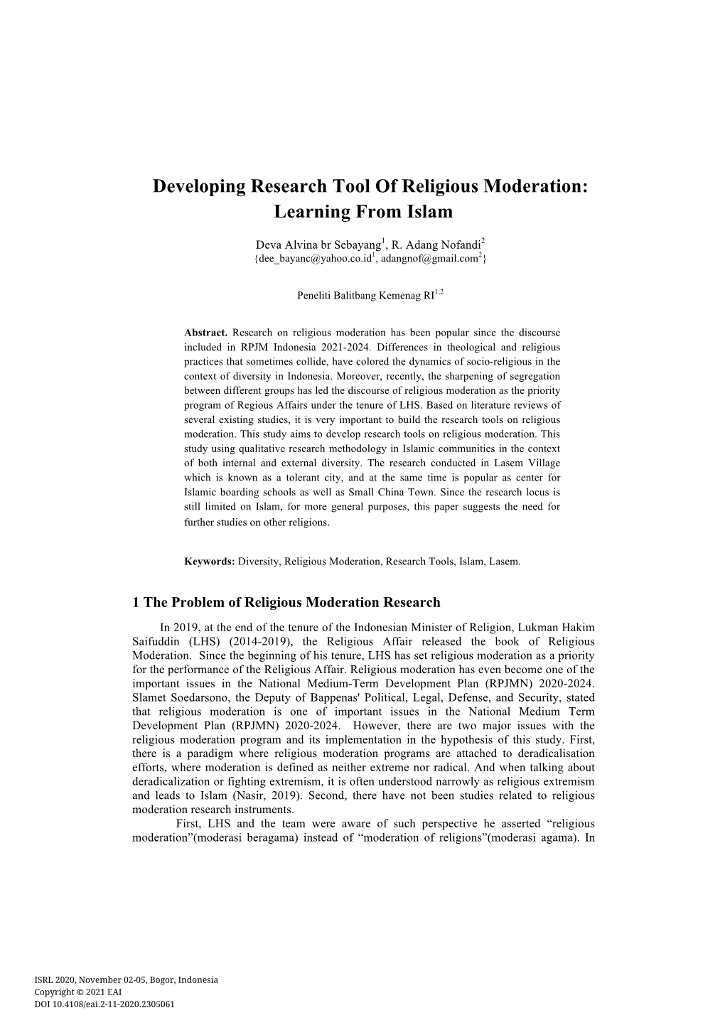 Developing Research Tool of Religious Moderation: Learning from Islam