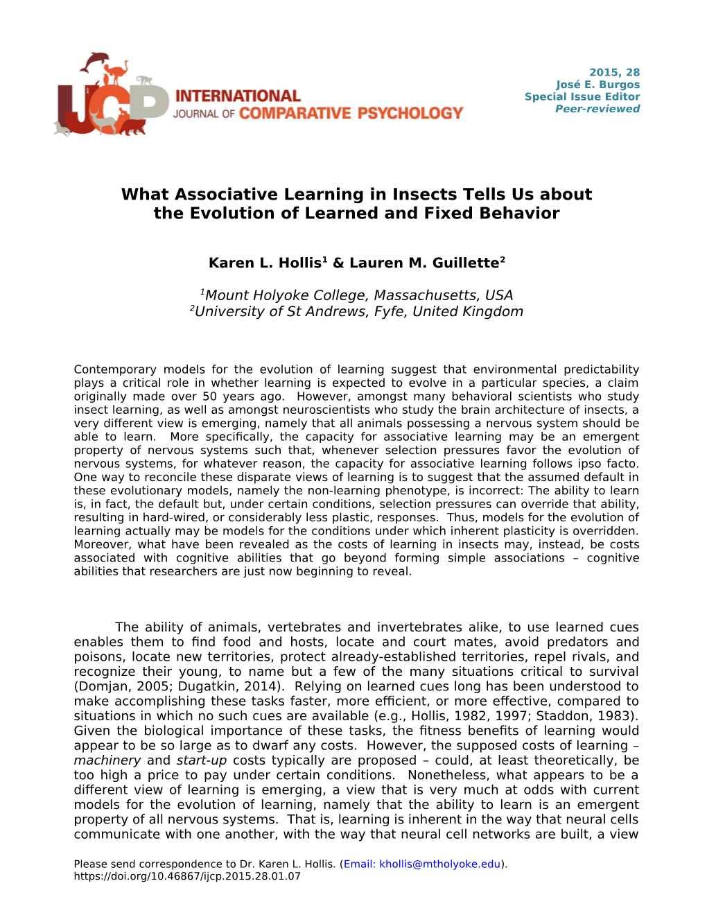 What Associative Learning in Insects Tells Us About the Evolution of Learned and Fixed Behavior