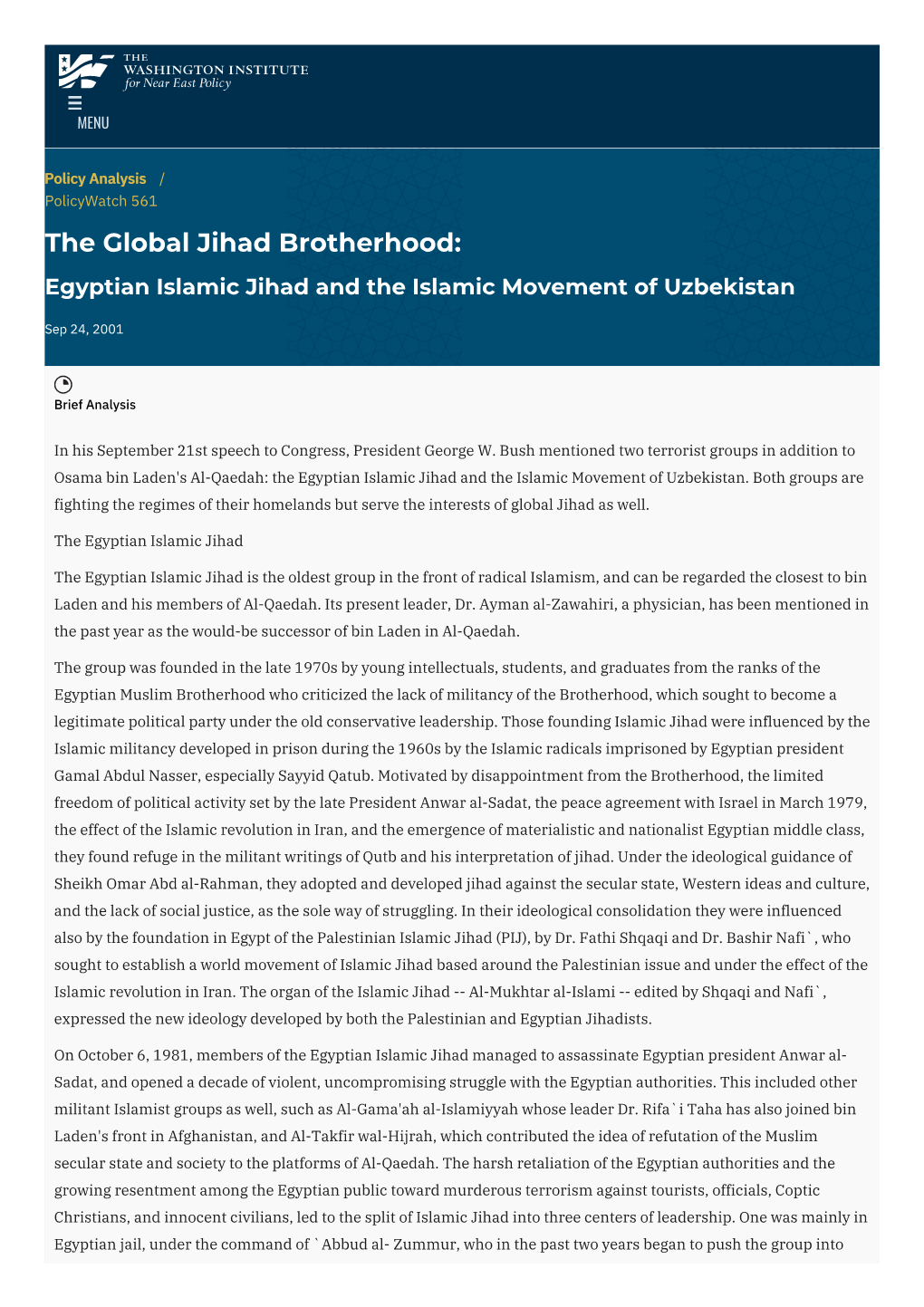 Egyptian Islamic Jihad and the Islamic Movement of Uzbekistan