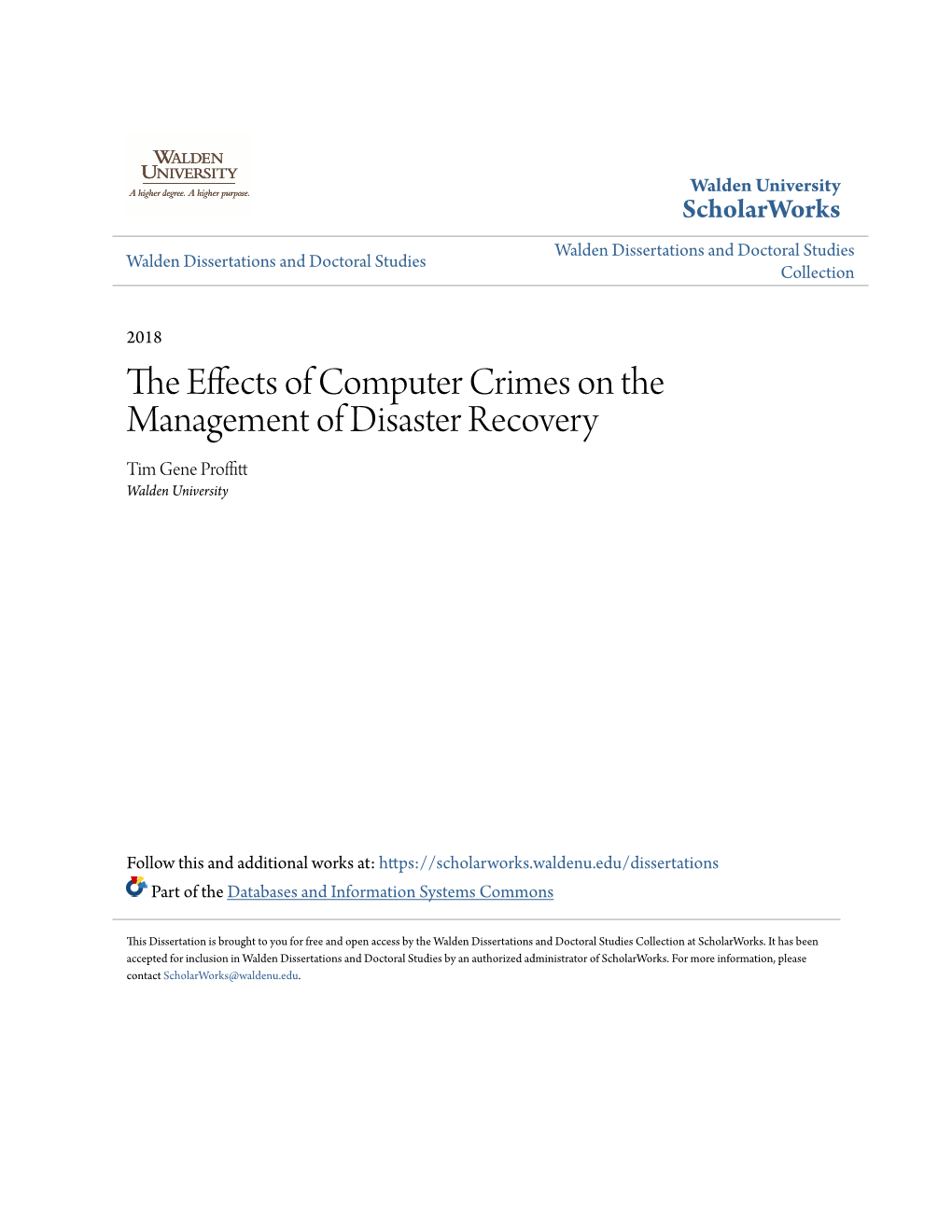 The Effects of Computer Crimes on the Management of Disaster Recovery