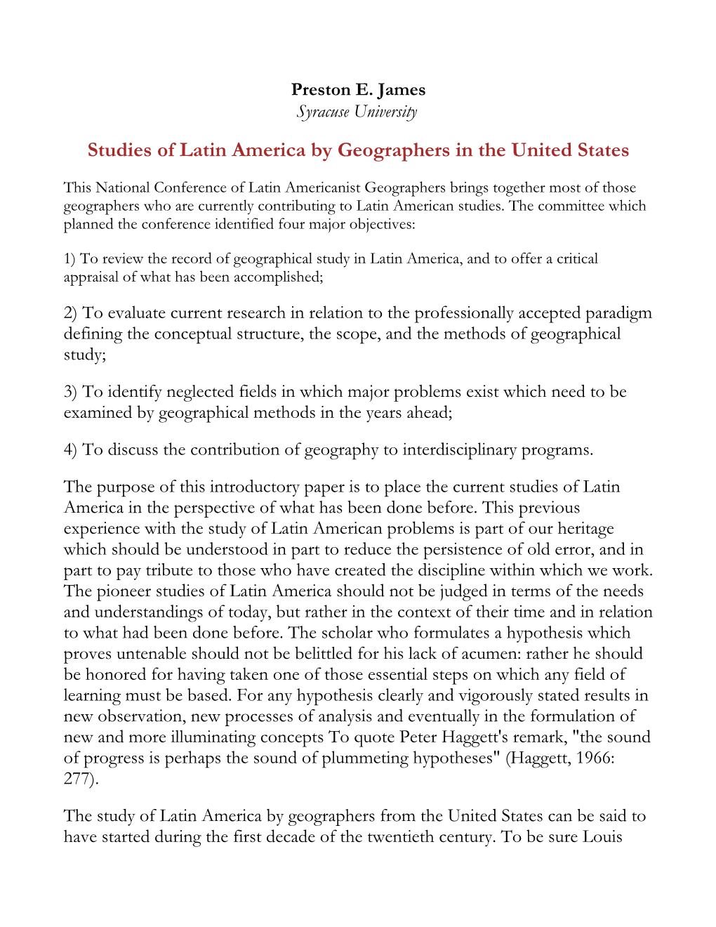 Studies of Latin America by Geographers in the United States