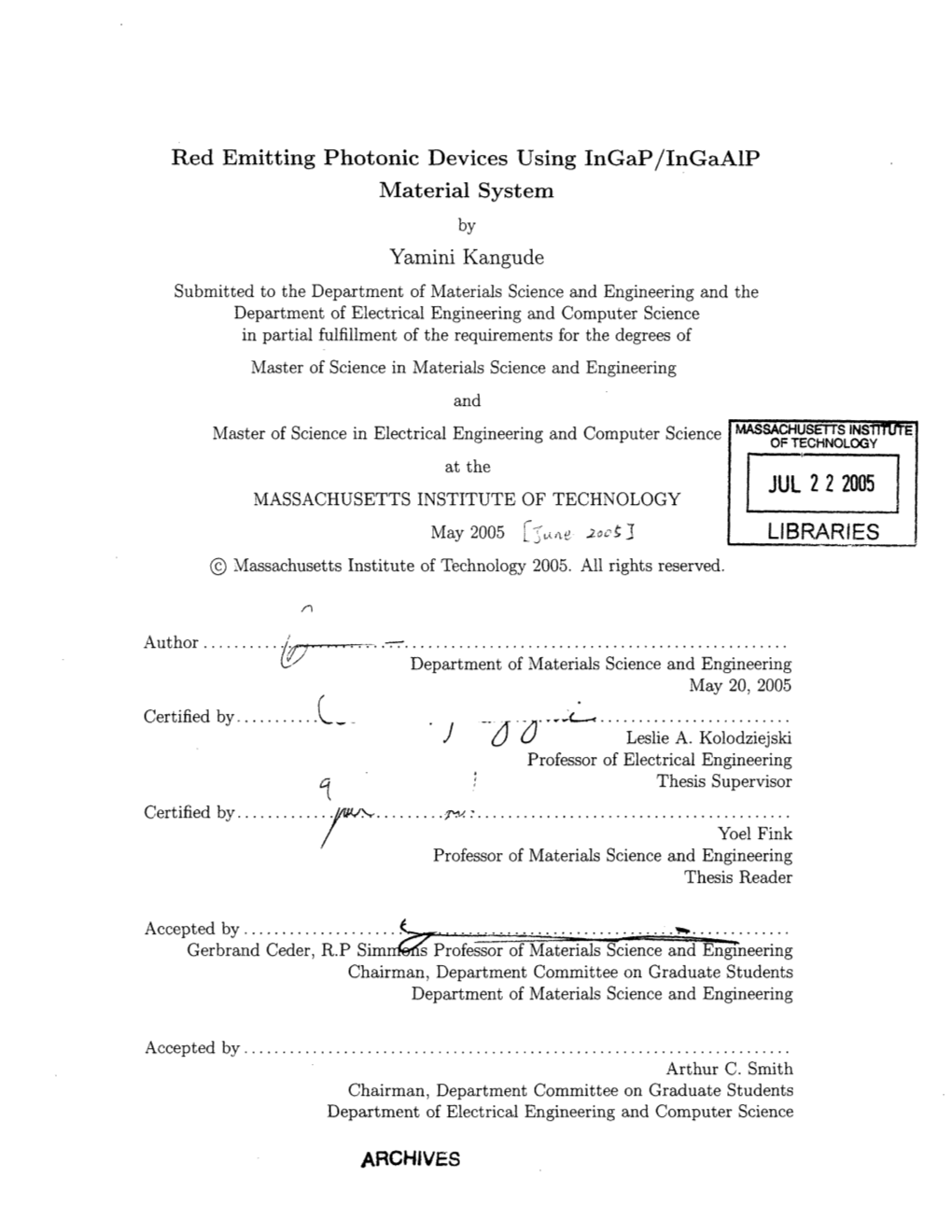 Red Emitting Photonic Devices Using Ingap/Ingaalp Material