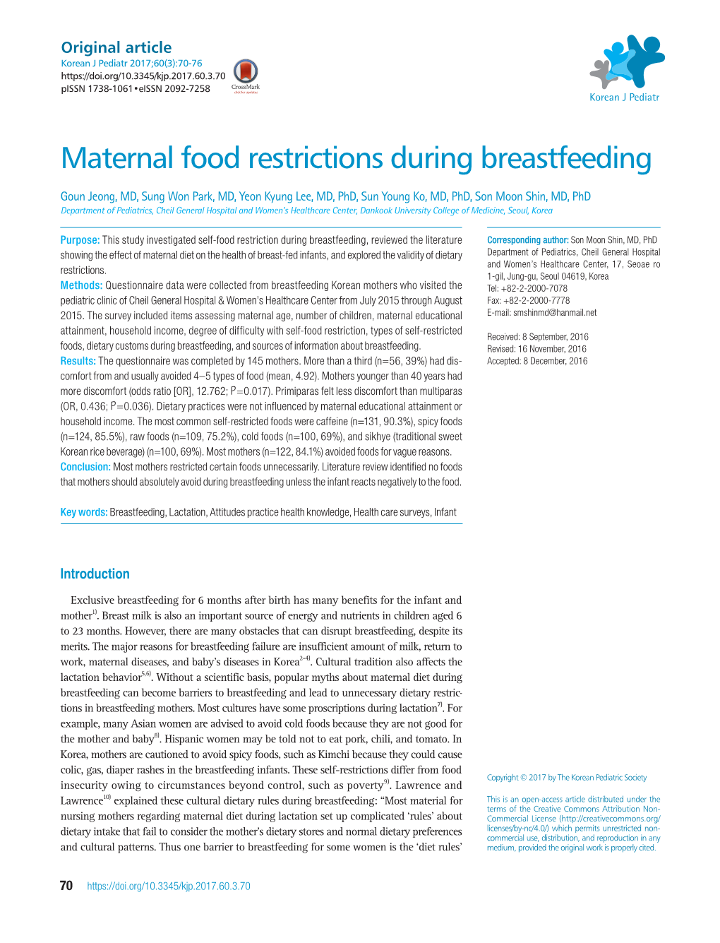 Maternal Food Restrictions During Breastfeeding