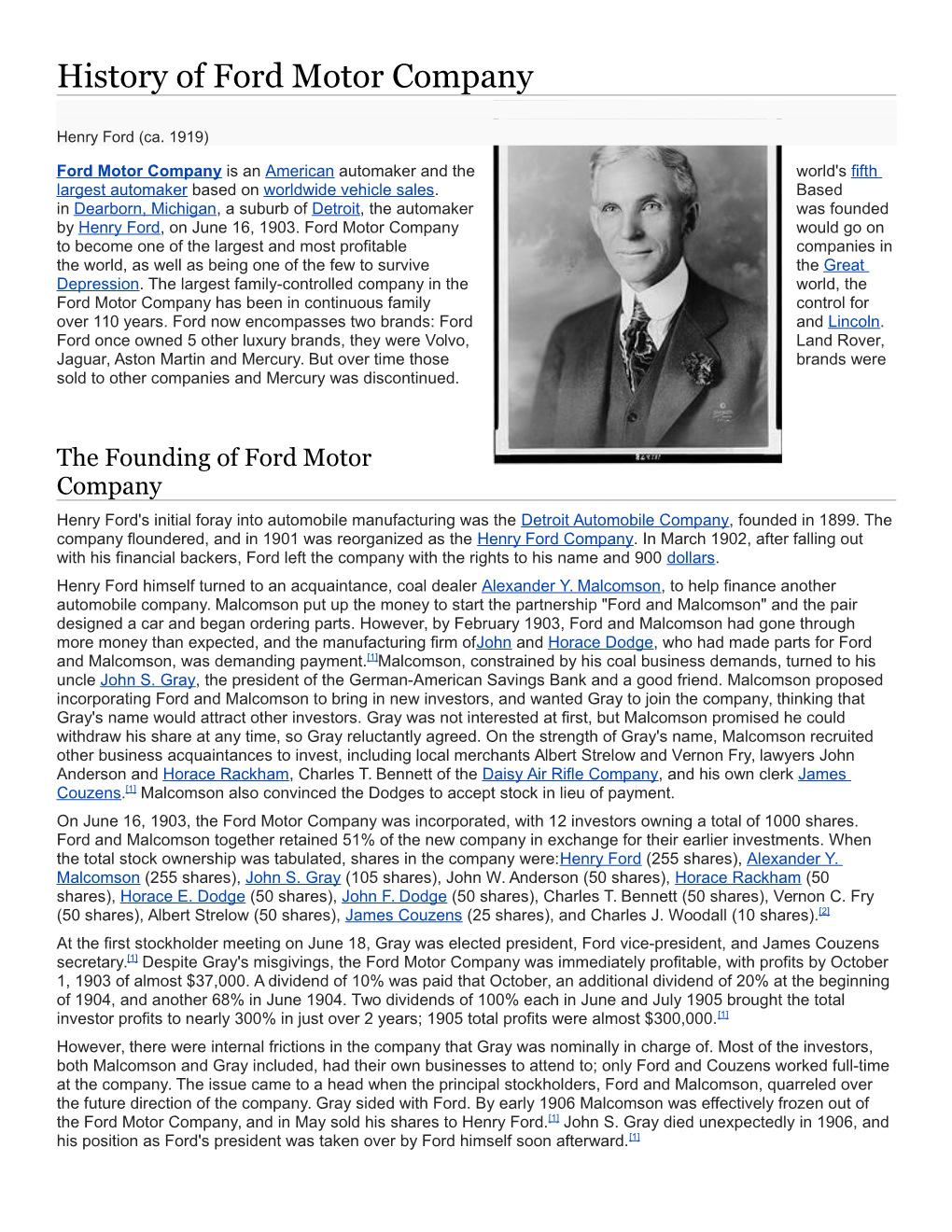 History of Ford Motor Company