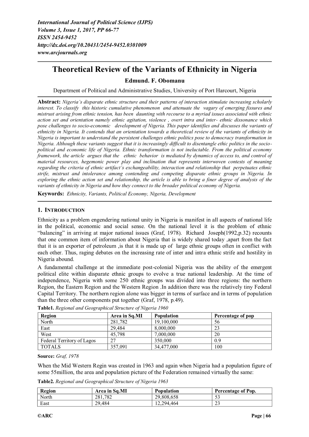 Theoretical Review of the Variants of Ethnicity in Nigeria Edmund
