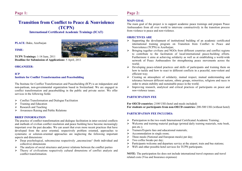 Transition from Conflict to Peace & Nonviolence (TCPN)