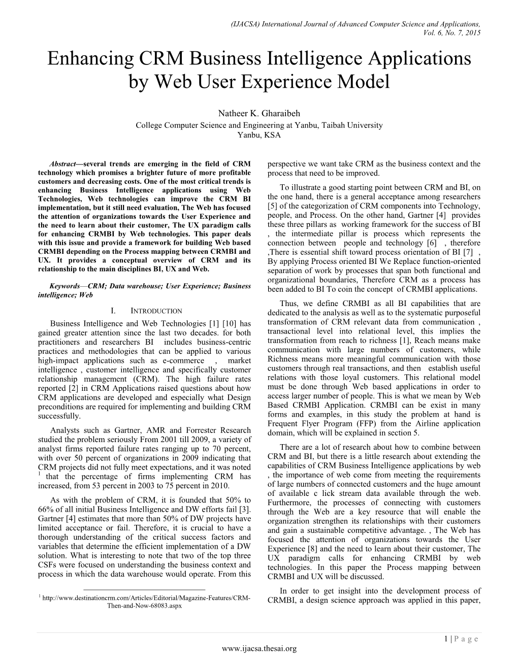 Enhancing CRM Business Intelligence Applications by Web User Experience Model