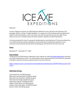 2020 Antarctica Adventure Cruise | Client Information Letter | Ice Axe