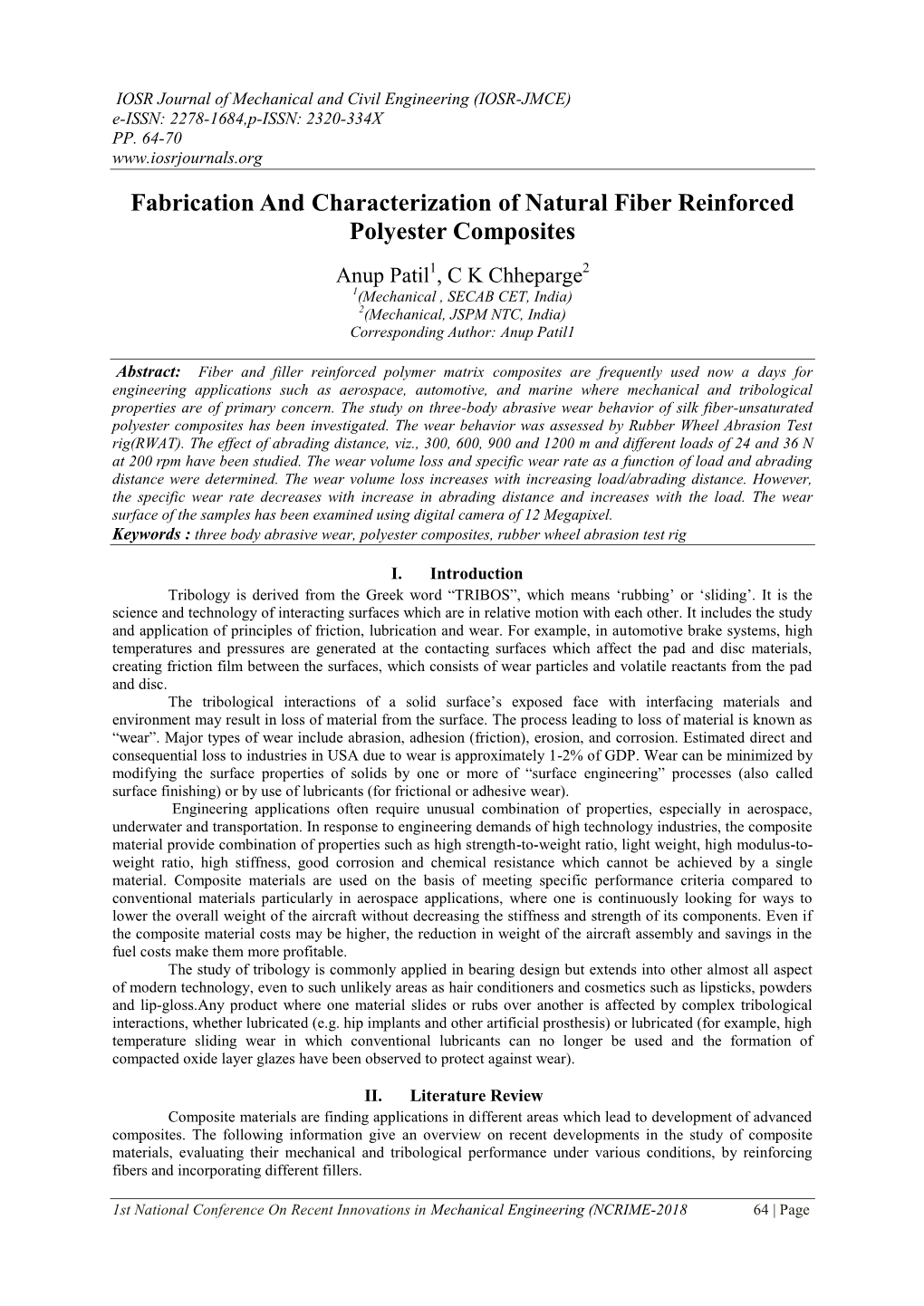 Fabrication and Characterization of Natural Fiber Reinforced Polyester Composites