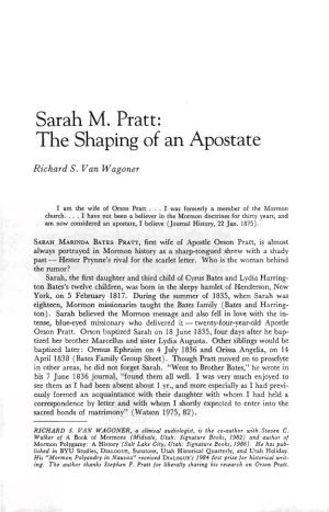 Sarah M Pratt: the Shaping of an Apostate