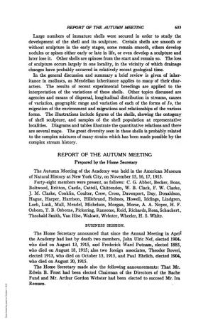 Prepared by the Home Secretary the Autumn Meeting of the Academy Was Held in the American Museum of Natural History at New York City, on November 15, 16, 17, 1915