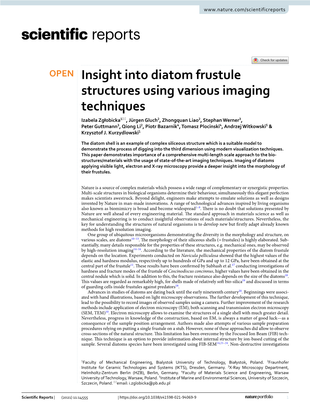 Insight Into Diatom Frustule Structures Using Various Imaging Techniques