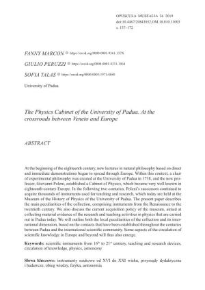The Physics Cabinet of the University of Padua. at the Crossroads Between Veneto and Europe
