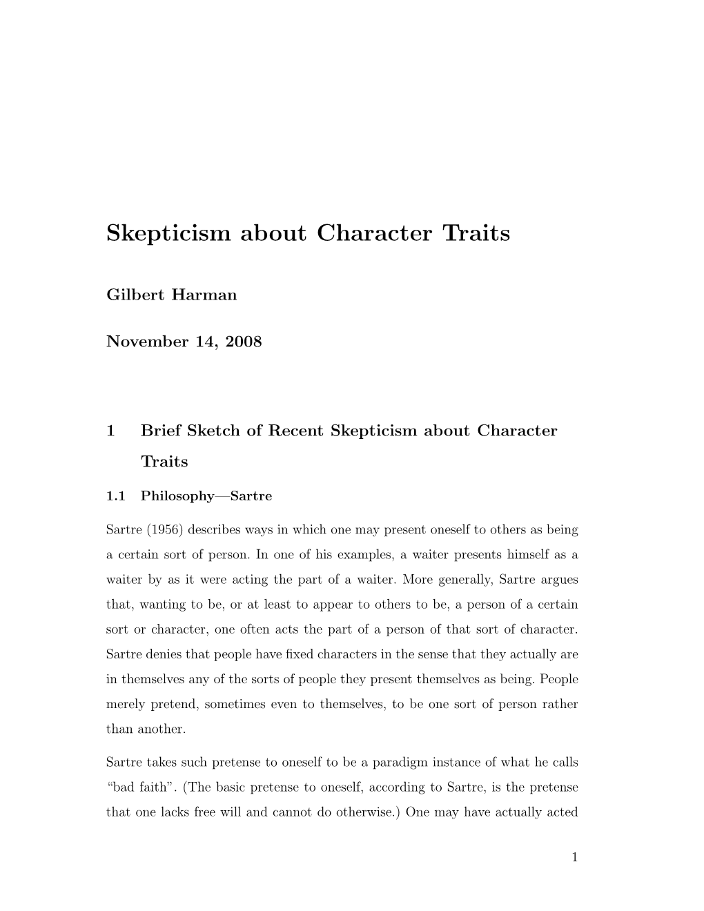 Skepticism About Character Traits