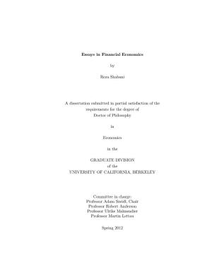 Essays in Financial Economics by Reza Shabani a Dissertation