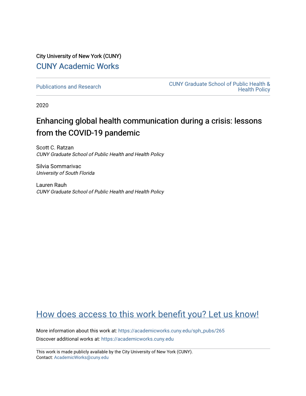 Enhancing Global Health Communication During a Crisis: Lessons from the COVID-19 Pandemic