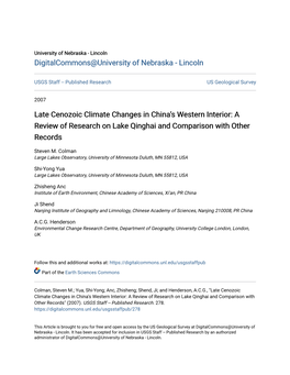 Late Cenozoic Climate Changes in Chinaв•Žs Western Interior: a Review of Research on Lake Qinghai and Comparison with Other