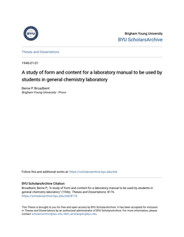 A Study of Form and Content for a Laboratory Manual to Be Used by Students in General Chemistry Laboratory