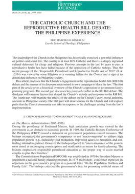 The Catholic Church and the Reproductive Health Bill Debate: the Philippine Experience