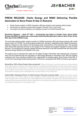 Clarke Energy and INNIO Delivering Flexible Generation to Nova Power & Gas in Romania
