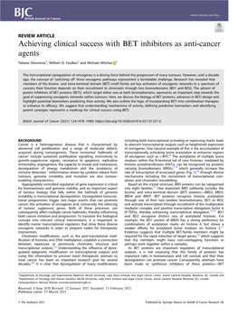 Achieving Clinical Success with BET Inhibitors As Anti-Cancer Agents