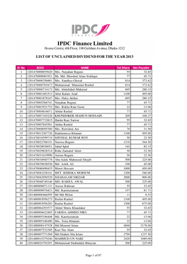 IPDC Unclaimed Dividents Report 2013