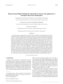 Human Energy Budget Modeling in Urban Parks in Toronto and Applications to Emergency Heat Stress Preparedness