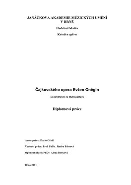 Čajkovského Opera Evžen Oněgin Diplomová Práce
