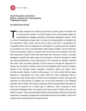 Visual Perception and Cultural Memory: Typecast and Typecast(E)Ing in Malayalam Cinema by Sujith Kumar Parayil