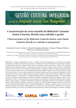 Caracterização Da Costa Marinha Do Balneário Camacho (Santa Catarina, Brasil) Como Subsídio À Gestão